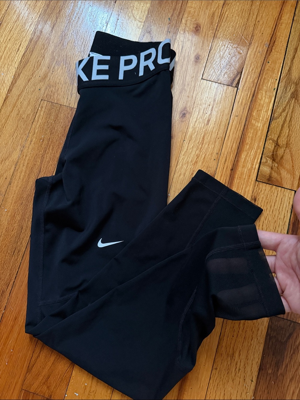 Nike Black Pro Training Leggings with White Swoosh - Picture 3 of 4